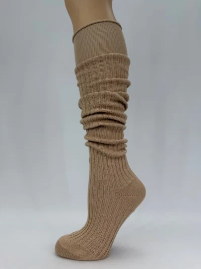 Высокие носки-гольфы из хлопка со свободной резинкой, песочный
