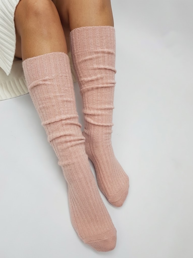Женские теплые гольфы с кашемиром 55%, персиковый